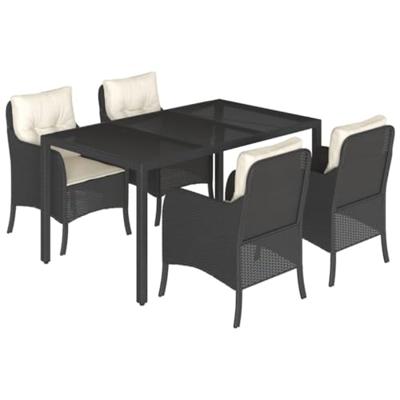 5-delige Tuinset met kussens poly rattan zwart