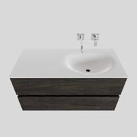 Badkamermeubel Solid Surface BWS Stockholm 100x46 cm Rechts Wood Dark Brown (0 kraangaten) - thumbnail