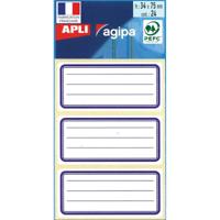 Agipa schooletiketten ft 75 x 34 mm (b x h), 24 etiketten per etui, blauwe rand, gelijnd - thumbnail