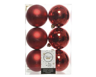 Docoris kerstballen plastic set kerstrood 8cm 6st