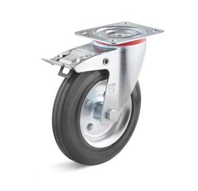 Torwegge Zwenkwiel m/rem rubber ø125 stalen kern