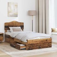 Bedframe met hoofdeinde Oudhout 90 x 190 cm Bewerkt hout - thumbnail