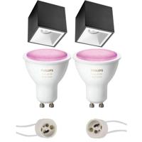 Pragmi Cliron Pro - Opbouw Vierkant - Mat Zwart/Wit - Verdiept - 90mm - Philips Hue - Opbouwspot Set GU10 - White and Color Ambiance - Bluetooth - thumbnail