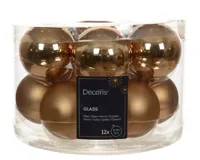 Decoris kerstballen Glas 12st Pecannoot bruin 5cm - thumbnail