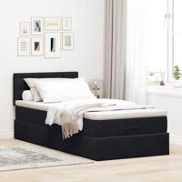 Ottoman bed met matras 90x190cm fluweel zwart - thumbnail