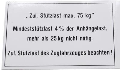BÜNTE bord statische belasting "fiets-aanhanger load plate 75 kg 105x74 mm