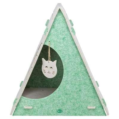 Trixie kattenmand speelbox lucy driehoekig vilt zand / groen