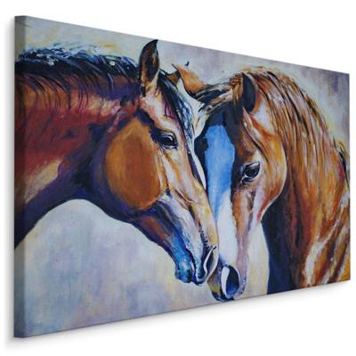 Schilderij - Paarden liefde geschilderd, print op canvas, premium print