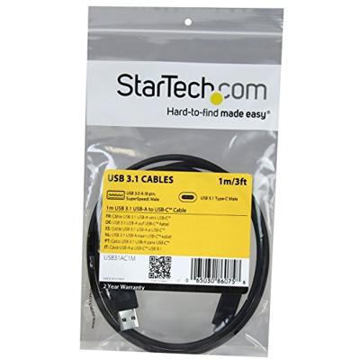 Kabel USB A naar USB C Startech USB31AC1M Zwart Kabel USB A naar USB C Startech USB31AC1M Zwart