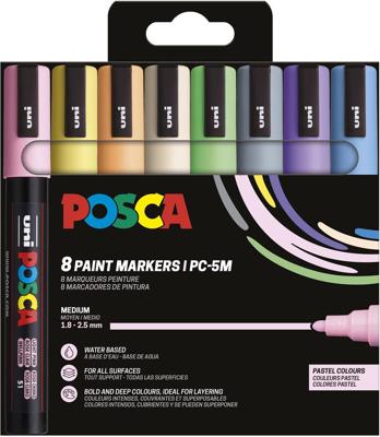 Uni POSCA paintmarker PC-5M, 1,8 - 2,5 mm, etui van 8 stuks in pastelkleuren Uni POSCA paintmarker PC-5M, 1,8 - 2,5 mm, etui van 8 stuks in pastelkleuren