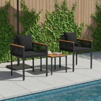 Buitenmeubelset met kussen 3 pcs Zwart PE Rattan - thumbnail
