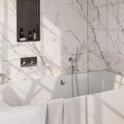 Brauer Chrome Carving Thermostatische Inbouw Badkraan Drukknoppen - Badvulcombinatie - Staaf - Doucheslang - Wandaansluitbocht - Handdouche - Chroom