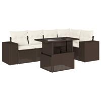 6-delige Loungeset met kussens poly rattan bruin - thumbnail