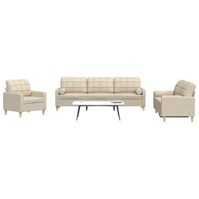 3-delige Loungeset met sierkussens stof crèmekleurig - thumbnail