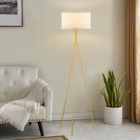 Moderne Vloerlamp - Metalen Staande lamp met wit stoffen Lampenkap - 53/53/138cm - Inclusief LED E27 Lichtbron 9W 806Lm - met Voetschakelaar - voor Woonkamer en Slaapkamer - thumbnail