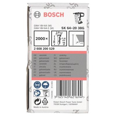 Bosch Accessoires Nagel met verzonken kop SK64 20G 38 mm verzinkt 2000st - 2608200529 Bosch Accessoires Nagel met verzonken kop SK64 20G 38 mm verzinkt 2000st - 2608200529