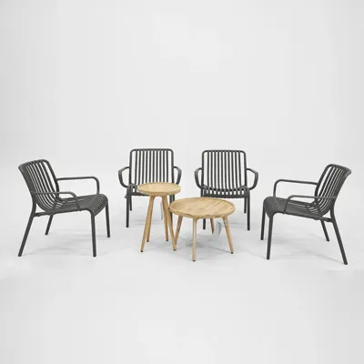 Tuinset Porto Loungestoel Grijs met Melfort Bijzettafels Bistroset