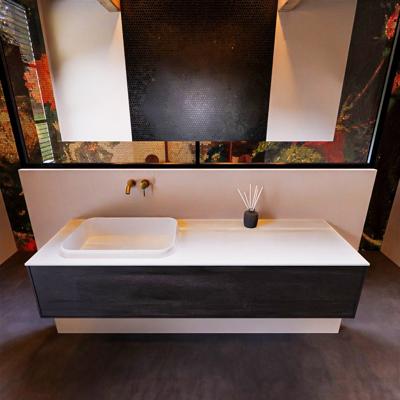 Badkamermeubelset Mondiaz Erin 150 cm met 1 Lade met RIDGE Wastafel Links Talc Zonder Kraangaten Greeploos Mat Antracite Badkamermeubelset Mondiaz Erin 150 cm met 1 Lade met RIDGE Wastafel Links Talc Zonder Kraangaten Greeploos Mat Antracite