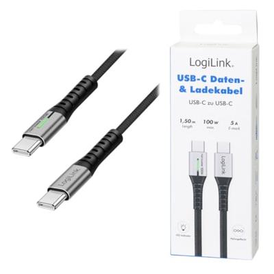 LogiLink CU0423 USB-C-kabel USB 2.0 USB-C stekker 1.50 m Zwart Met LED, Stekker past op beide manieren