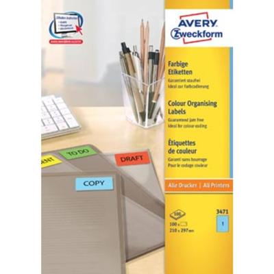 Etiket avery 3471 210x297mm a4 blauw 100st