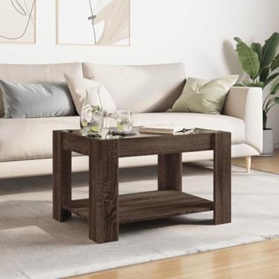 Salontafel met LED 73x53x45 cm bewerkt hout bruin eikenkleurig