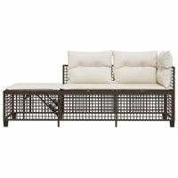 3-delige Loungeset met kussens poly rattan bruin - thumbnail
