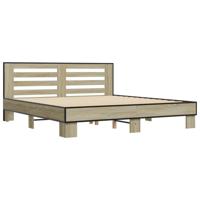Bedframe bewerkt hout metaal sonoma eikenkleurig 200x200 cm - thumbnail