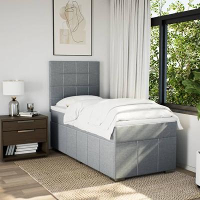 Boxspring met matras stof lichtgrijs 140x200 cm - thumbnail