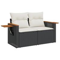 8-delige Loungeset met kussens poly rattan zwart - thumbnail