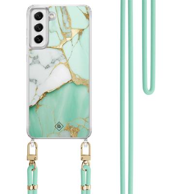 Samsung Galaxy S21 FE hoesje met mint koord - Marmer mintgroen Samsung Galaxy S21 FE hoesje met mint koord - Marmer mintgroen