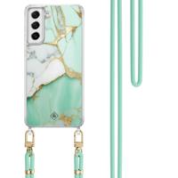 Samsung Galaxy S21 FE hoesje met mint koord - Marmer mintgroen - thumbnail