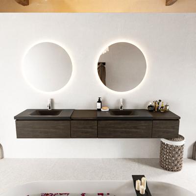 MONDIAZ BUKLA 240cm badmeubel met module 40 links kleur Dark Brown met 4 lades. Wastafel CLOUD dubbel 2 kraangaten kleur Urban. MONDIAZ BUKLA 240cm badmeubel met module 40 links kleur Dark Brown met 4 lades. Wastafel CLOUD dubbel 2 kraangaten kleur Urban.