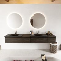 MONDIAZ BUKLA 240cm badmeubel met module 40 links kleur Dark Brown met 4 lades. Wastafel CLOUD dubbel 2 kraangaten kleur Urban. - thumbnail