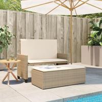 Tuinbank met kussens en voetenbank poly rattan beige - thumbnail