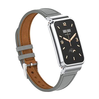 Classic leren bandje met case - Grijs - Xiaomi Smart band 7 Pro Classic leren bandje met case - Grijs - Xiaomi Smart band 7 Pro