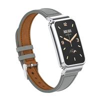 Classic leren bandje met case - Grijs - Xiaomi Smart band 7 Pro - thumbnail