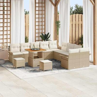 Tuinbankenset met kussen 13 pcs Beige poly rattan