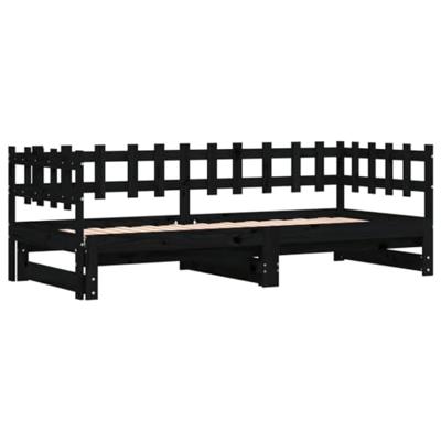Slaapbank uitschuifbaar massief grenenhout zwart 2x(90x190) cm - thumbnail
