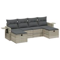 6-delige Loungeset met kussens poly rattan lichtgrijs - thumbnail