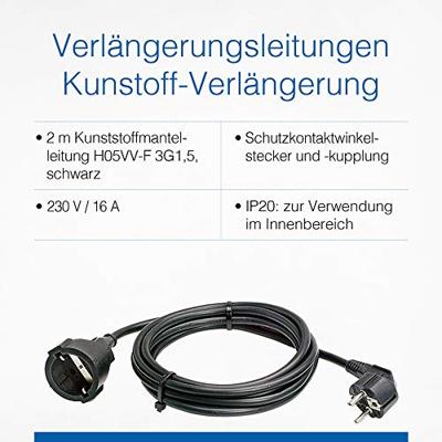 AS Schwabe 50202 Stroom Verlengkabel 16 A Zwart 2.00 m H05VV-F 3G 1,5 mm²