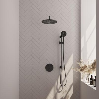 Brauer Black Carving Thermostatische Regendoucheset Inbouw - Hoofddouche 30 cm - Gebogen Wandarm - 3 Weg - Handdouche Rond 3 Standen - Doucheslang - Geintegreerde Glijstang - Mat Zwart