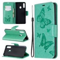 Voor Galaxy A20s twee vlinders reliëf patroon horizontale Flip lederen draagtas met houder & Card slot & portemonnee & Lanyard (groen) - thumbnail
