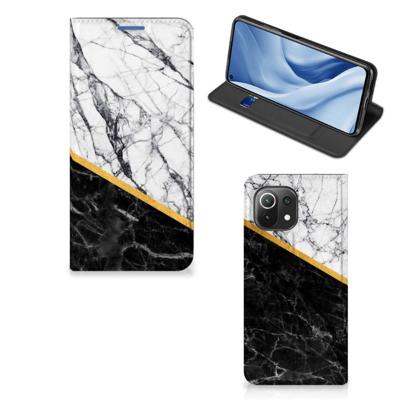 Xiaomi 11 Lite NE 5G | Mi 11 Lite | Standcase | Marmer Wit Zwart - Origineel Cadeau Man Xiaomi 11 Lite NE 5G | Mi 11 Lite | Standcase | Marmer Wit Zwart - Origineel Cadeau Man