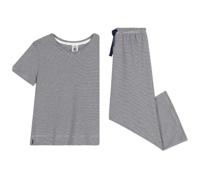 Pyjama kind met korte mouwen en wijde pijpen, gestreept PETIT BATEAU marineblauw - thumbnail