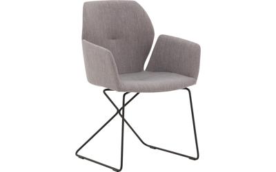 Goossens Excellent Eetkamerstoel Manzini grijs stof met armleuning, modern design