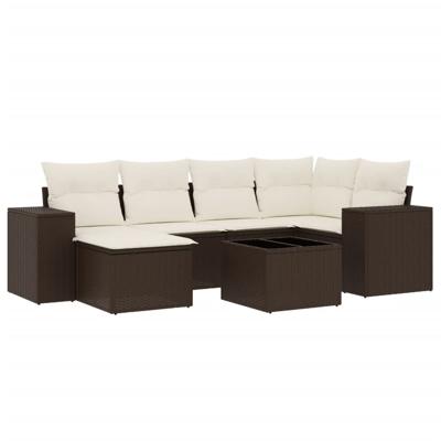 6-delige Loungeset met kussens poly rattan bruin - thumbnail