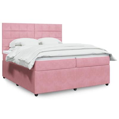 Boxspring met matras fluweel roze 200x200 cm