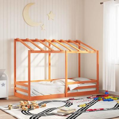Kinderbed met bedhuis 90x190 cm massief grenenhout wasbruin