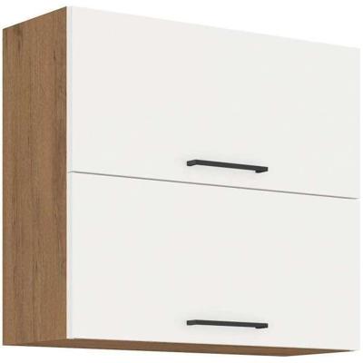 ROCK - Hoge kast - Lancelot eiken en glanzend witte melamine - 80 cm - 2 kanteldeuren