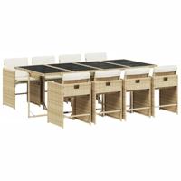 9-delige Tuinset met kussens poly rattan beige - thumbnail